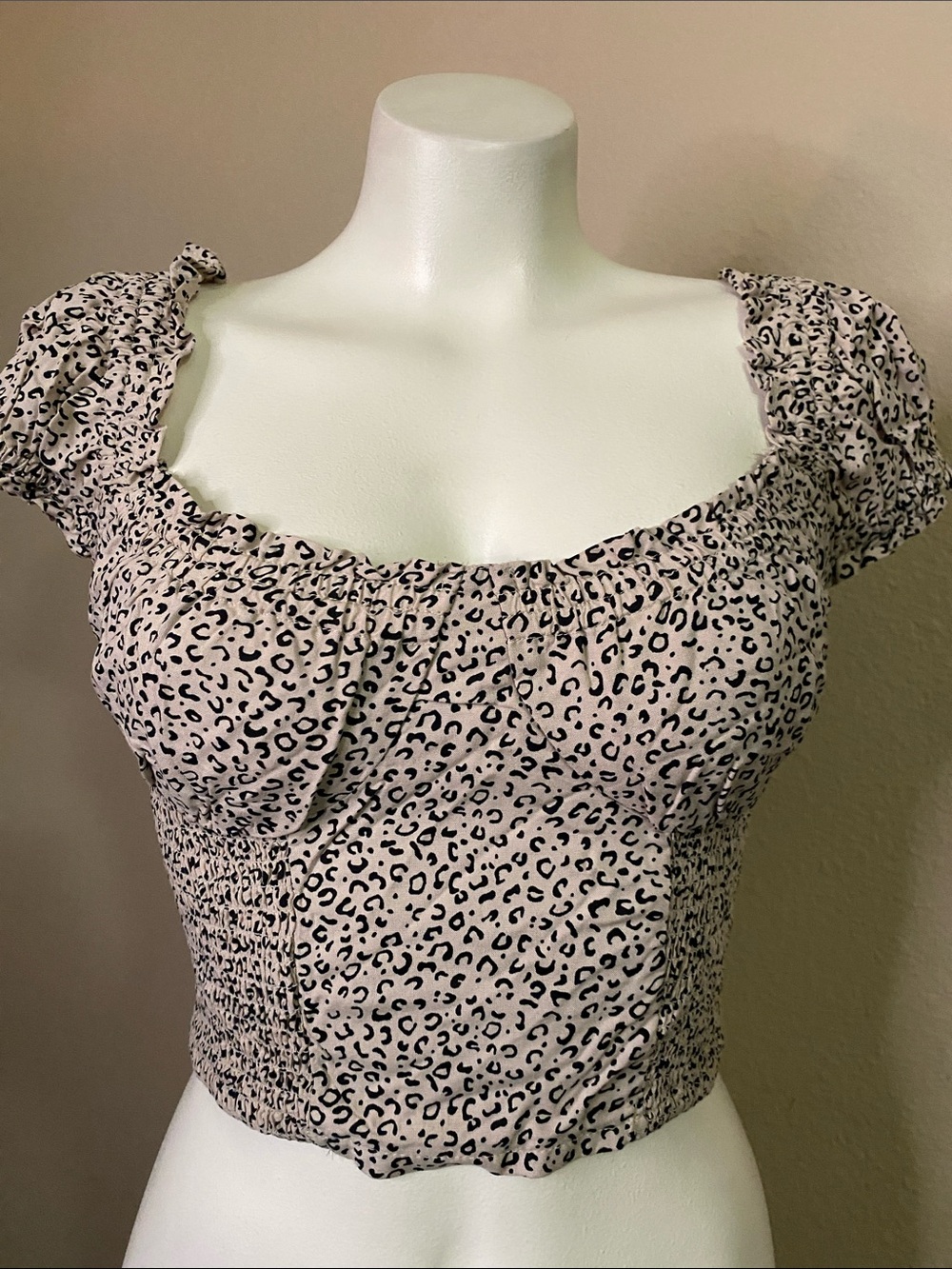Leopard Print Sweetheart Neck peasant bustier boho Crop Top S 🐆❤️